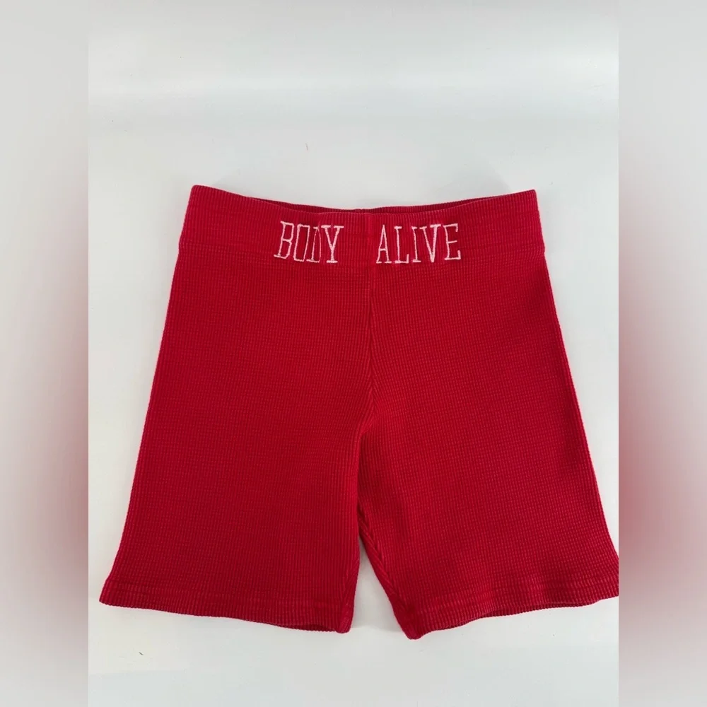 Vintage Womens Red Rib Biker Shorts Medium - Picture 1 of 6